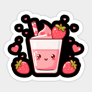 Strawberry Milkshake Ice Cream with Strawberries and Hearts in Kawaii Style | Kawaii Food Art Sticker